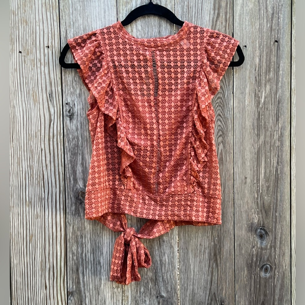 WILLOW & ROOT Rust Orange Ruffle Sleeveless Top Women’s Small